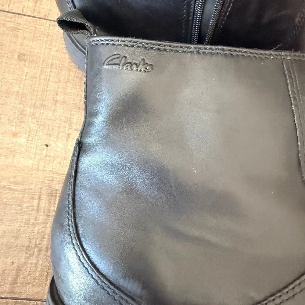 Clarks Leather Ankle Boots Mens 10.5 Black western Cowboy Side Zip Dress Boot